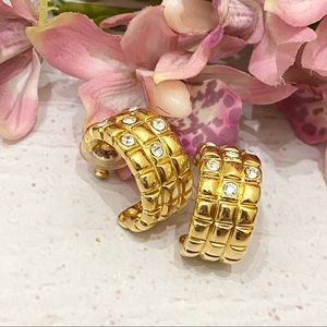 Vintage Gold-tone Half Hoop CZ Earrings